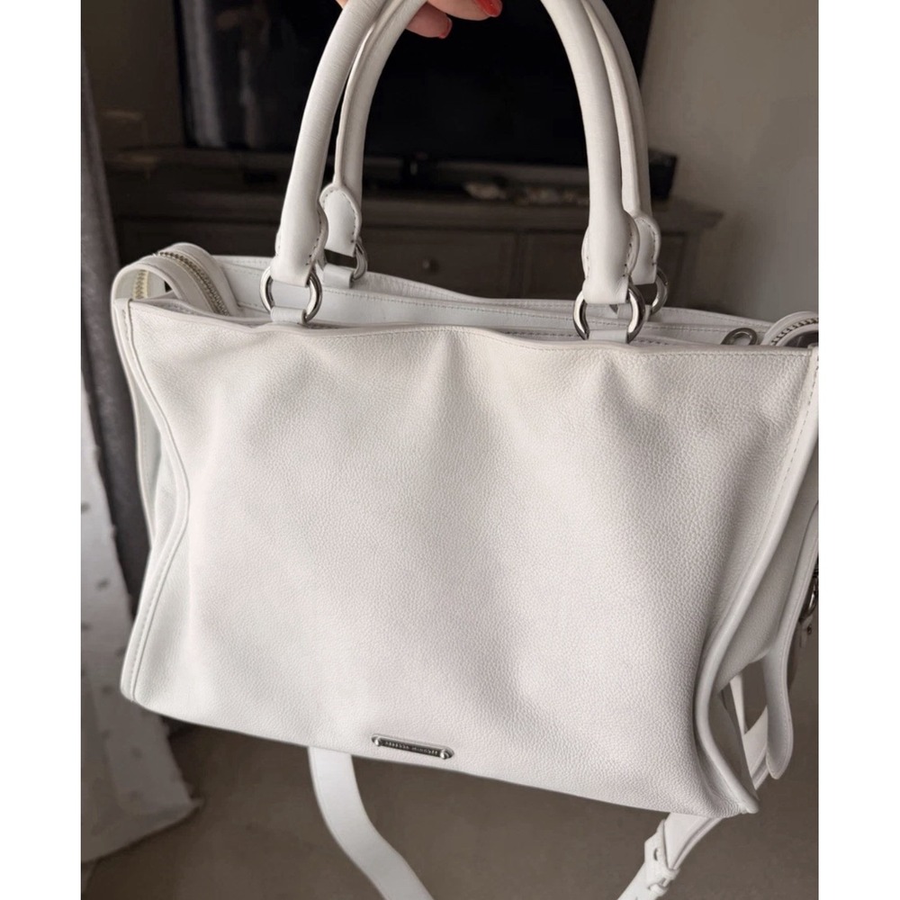 Rebecca Minkoff Regan Satchel White Pebbled Leather Crossbody Bag Silver Trim